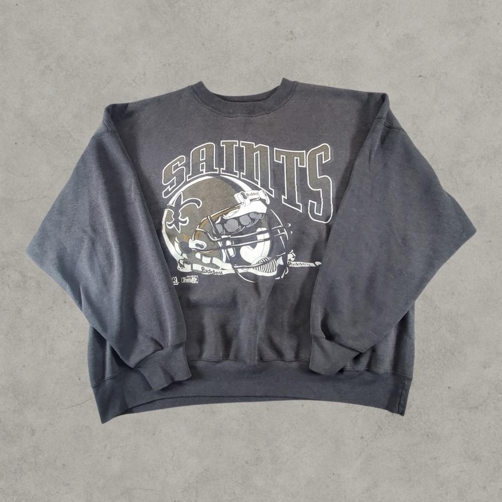 Vintage New Orleans Saints Sweatshirt Men XXL Black 90s Riddell 1994 NFL Sweater